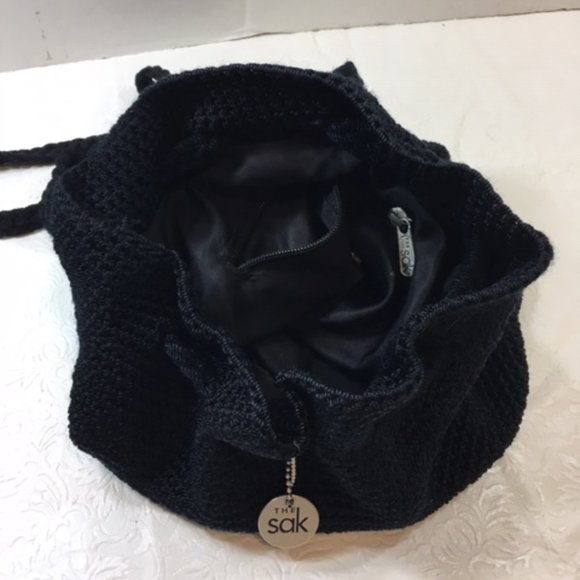 The Sak Dylan Backpack in Crochet, Roomy Bag with Dual Straps, Black Vtg main image 5
